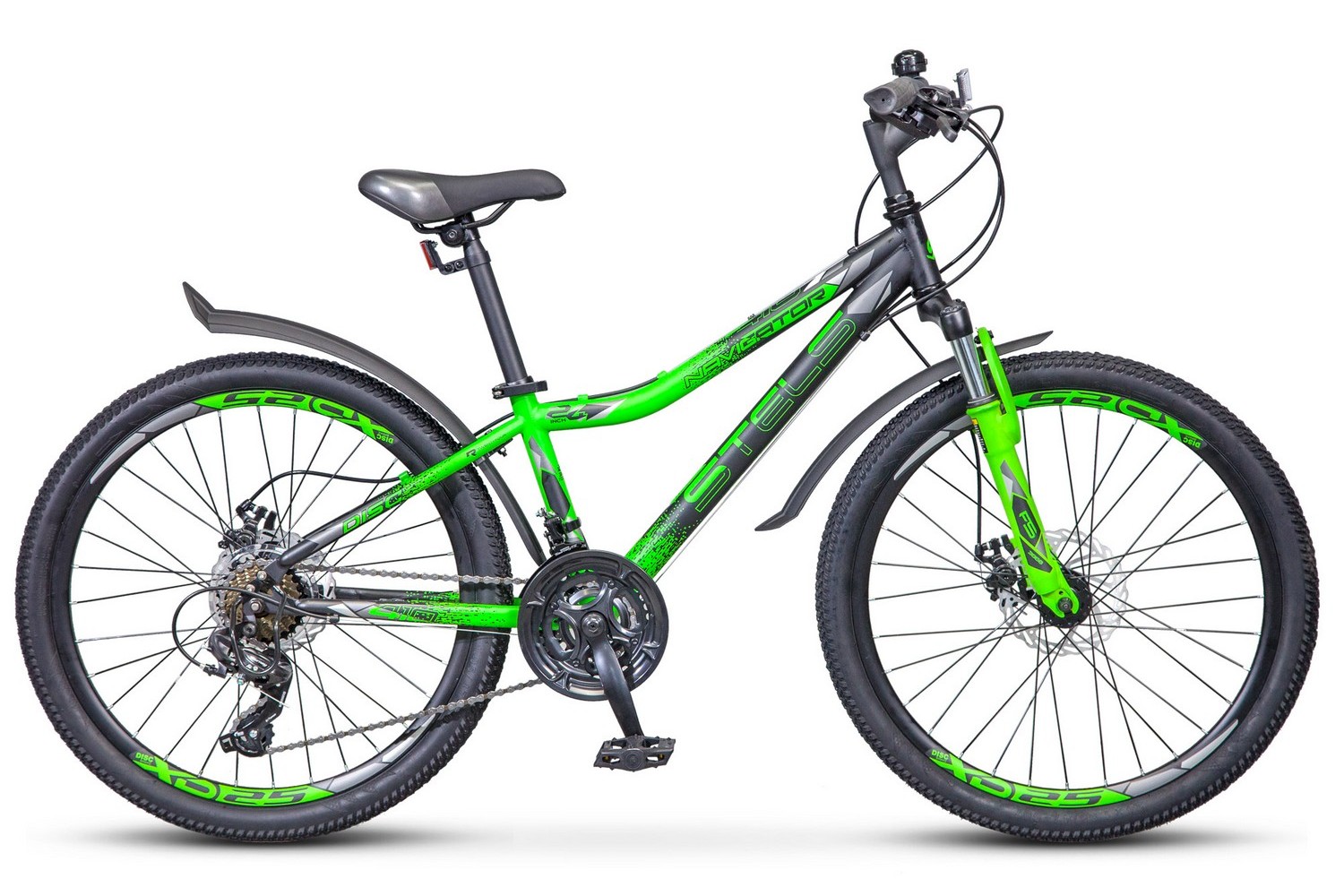 Подростковый велосипед Stels Navigator 410 MD 21 sp 24 V010, год 2023, цвет Черный-Зеленый