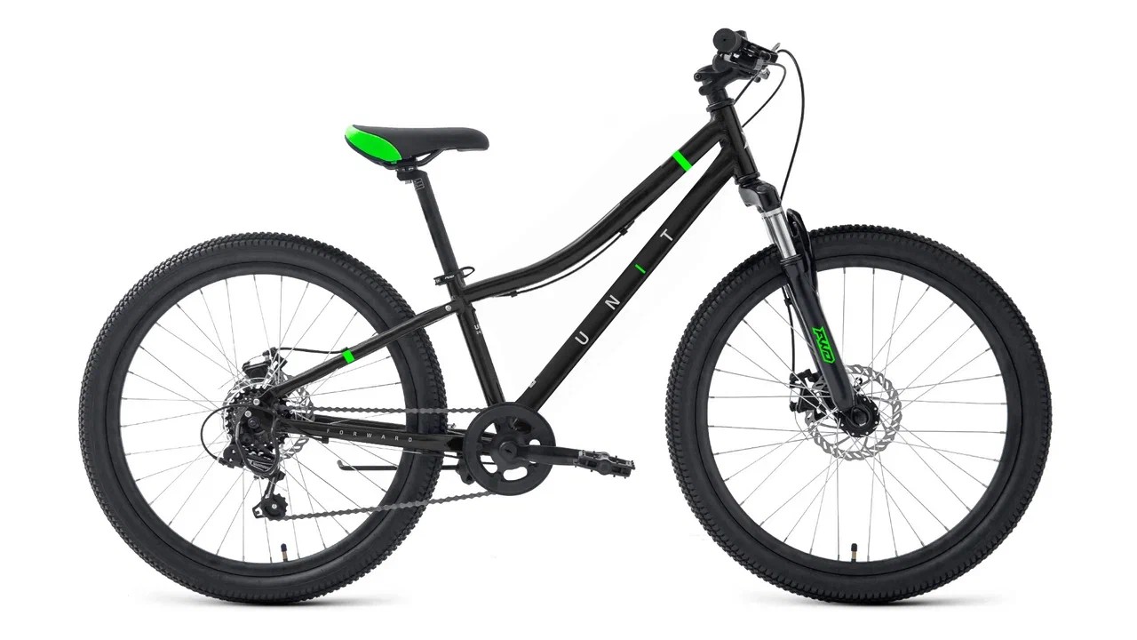 Подростковый велосипед Forward Unit 24 2.0 D, год 2024, цвет Черный-Зеленый, ростовка 12