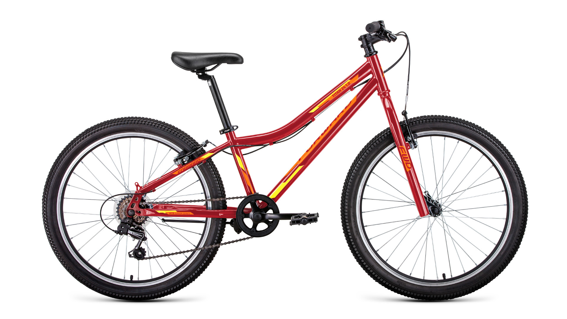 фото Подростковый велосипед forward titan 24 1.0, год 2022, цвет красный-желтый